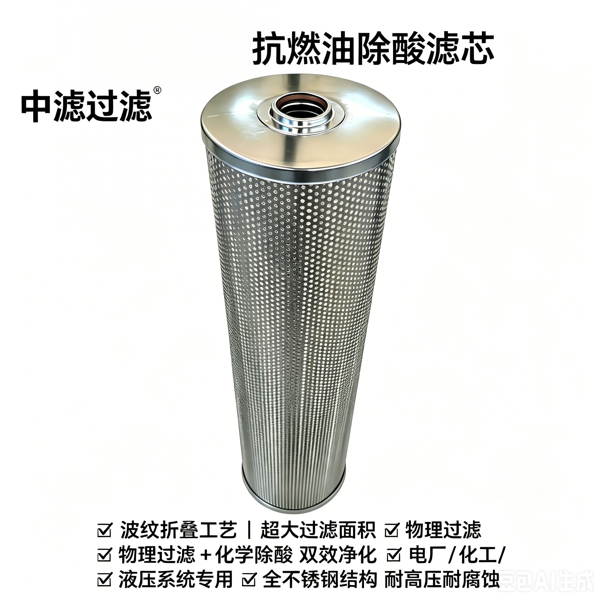 中滤过滤 波纹纤维再生滤芯 抗燃油除酸滤芯 电厂 EH 油站专用 工业油液净化滤芯