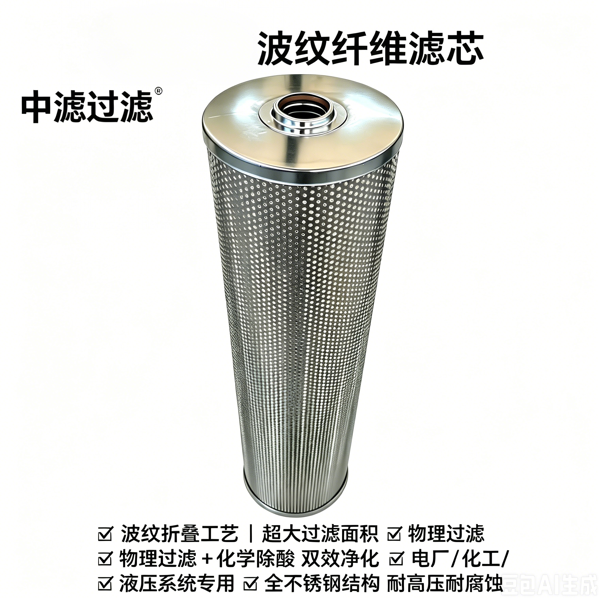 中滤过滤 大通量波纹纤维滤筒工业液压系统油污过滤长效耐用替换滤芯