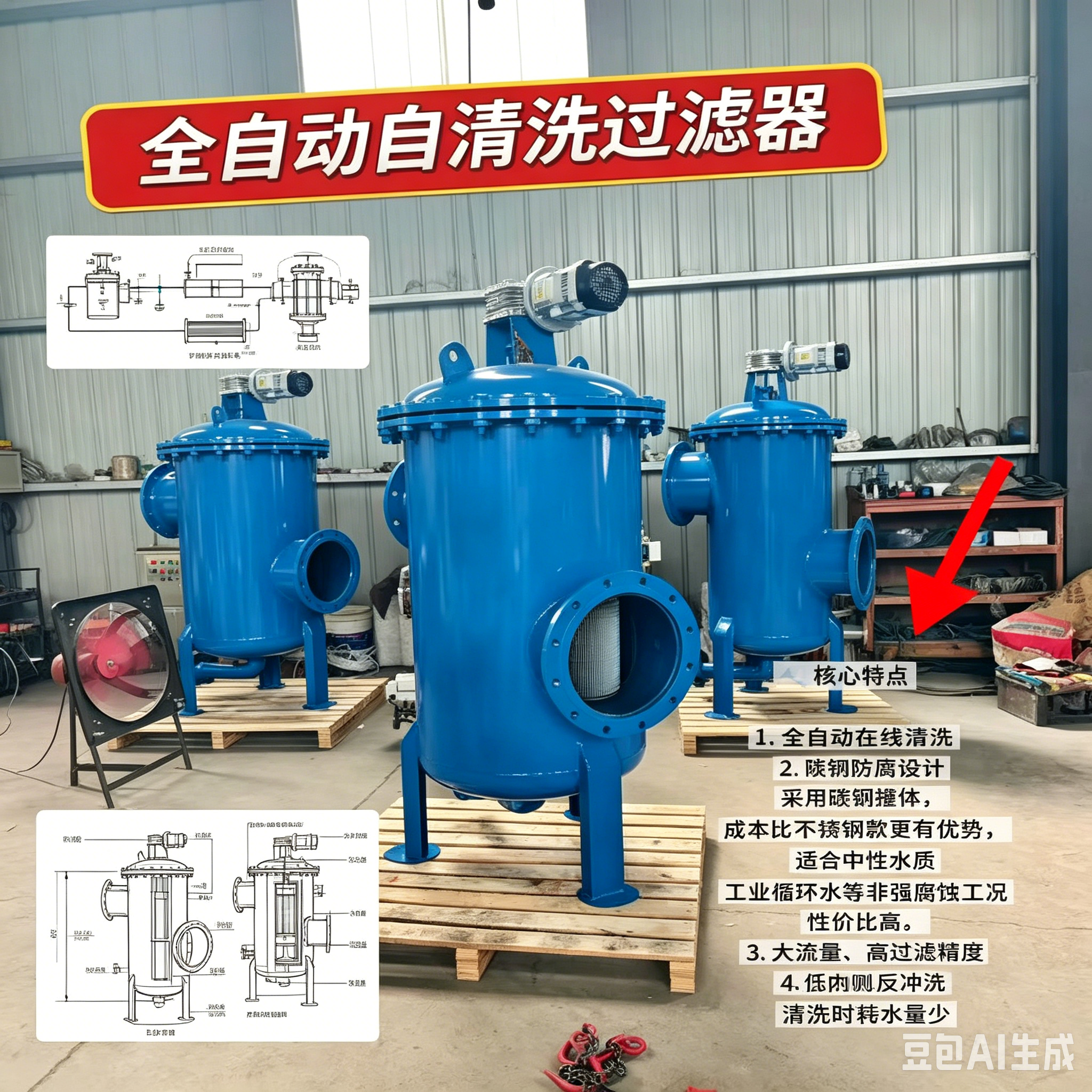 中滤科技 全自动刷式自清洗过滤器 大流量高精密碳钢水处理设备 免人工维护