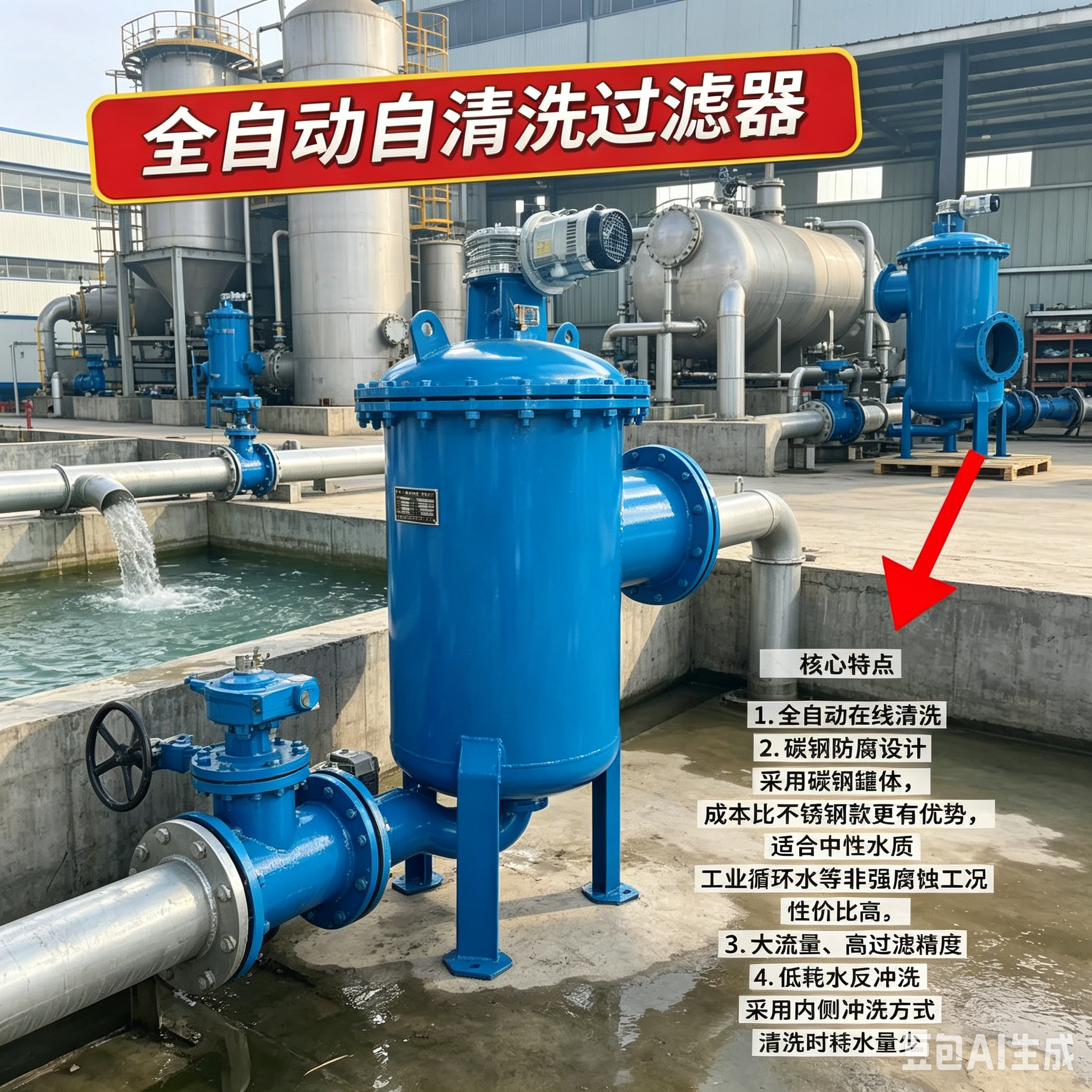中滤科技 全自动自清洗过滤器 碳钢防腐工业循环水大流量刷式自动排污过滤器 可定制
