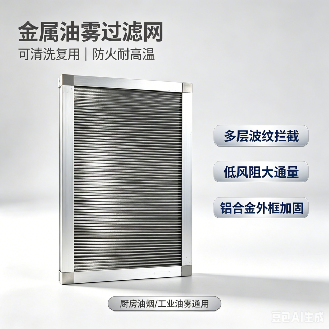 中滤科技 304 不锈钢波纹油雾过滤器 铝合金边框可清洗油烟过滤网 工业机床 / 商用厨房前置挡油滤网支持定制