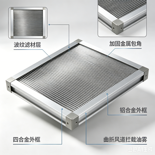 中滤科技 定制铝合金框不锈钢油雾过滤器 可清洗波纹金属滤网 餐饮油烟 / 工业油雾净化前置过滤配件