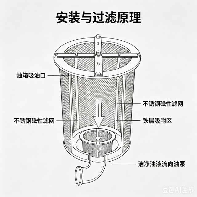 中滤科技 自吸式磁性滤网筒 齿轮箱润滑油路磁吸除铁滤网 加厚法兰不锈钢磁滤篮