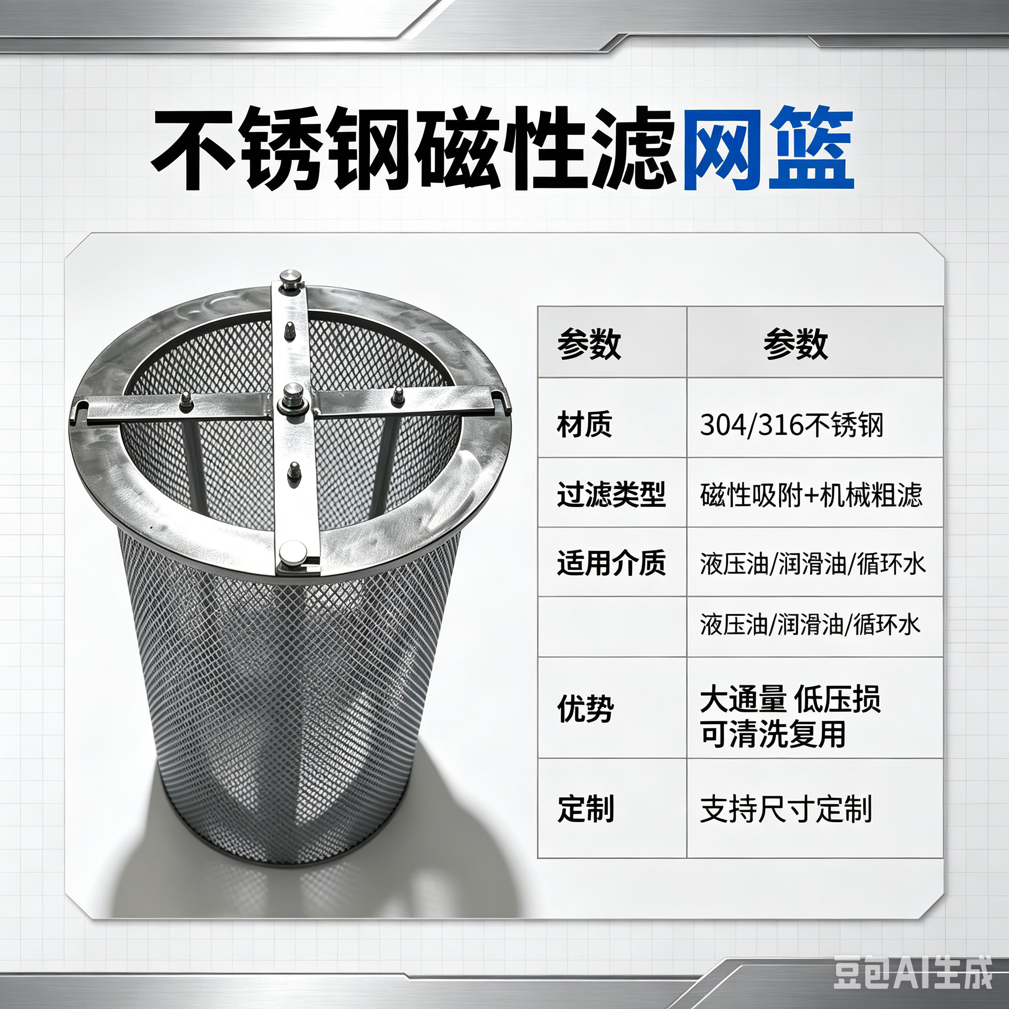 中滤科技 自吸式磁性滤网筒 齿轮箱润滑油路磁吸除铁滤网 加厚法兰不锈钢磁滤篮
