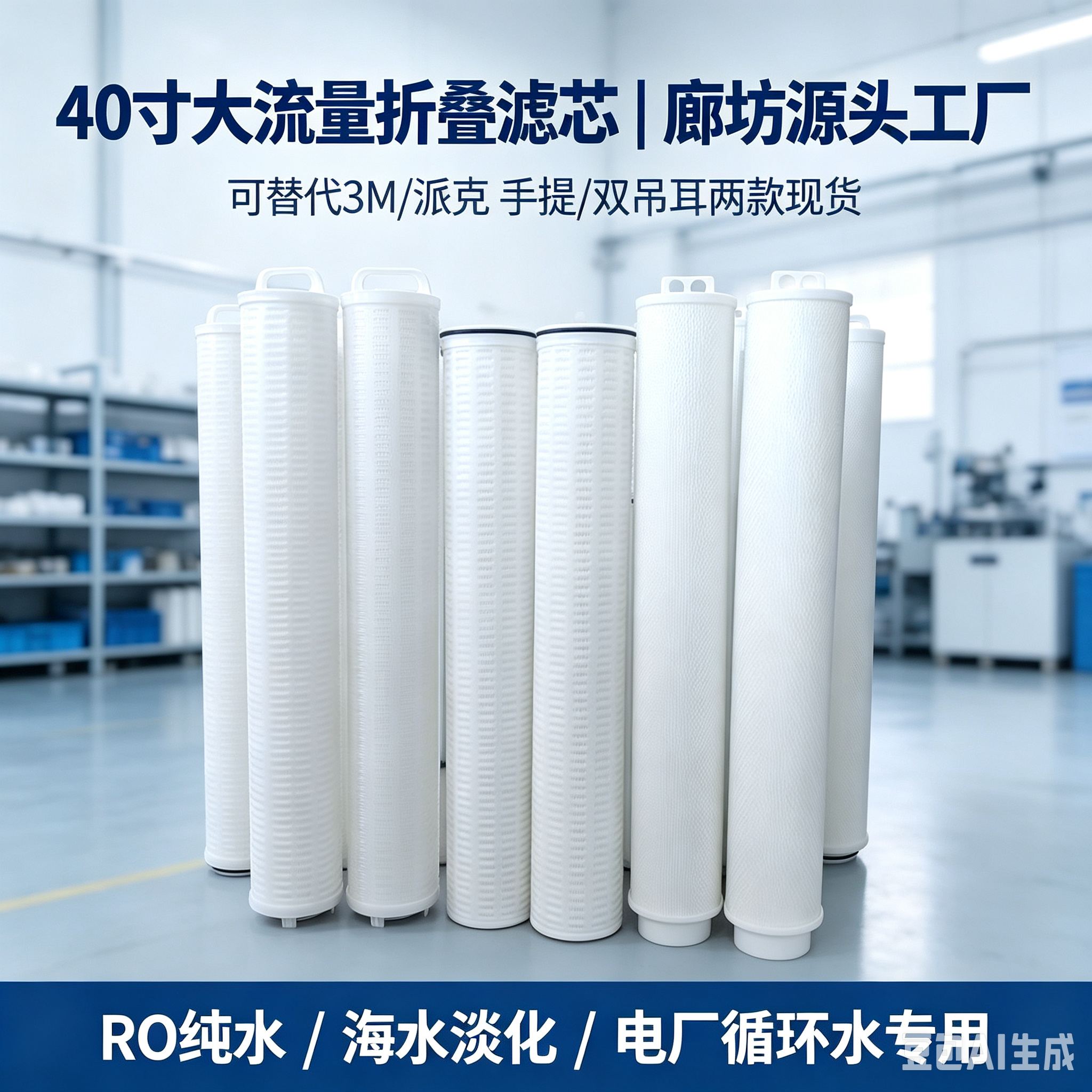 中滤过滤6 寸大直径大流量水滤芯 带提手 / 双吊耳大通量折叠滤芯 工业水处理滤芯