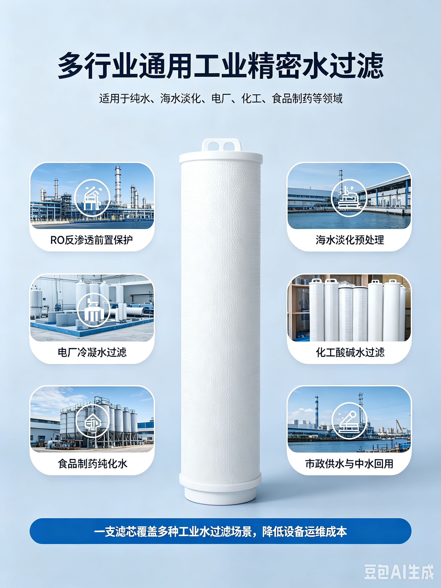 中滤过滤6 寸大直径大流量水滤芯 带提手 / 双吊耳大通量折叠滤芯 工业水处理滤芯