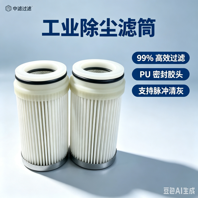 中滤过滤 加厚聚酯除尘滤筒 双层 O 型圈密封除尘滤芯 镀锌内网脉冲清灰工业粉尘过滤筒