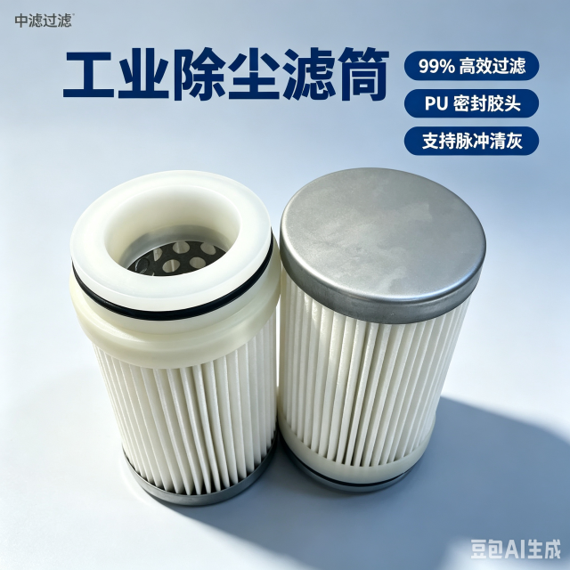 中滤过滤 加厚聚酯除尘滤筒 双层 O 型圈密封除尘滤芯 镀锌内网脉冲清灰工业粉尘过滤筒