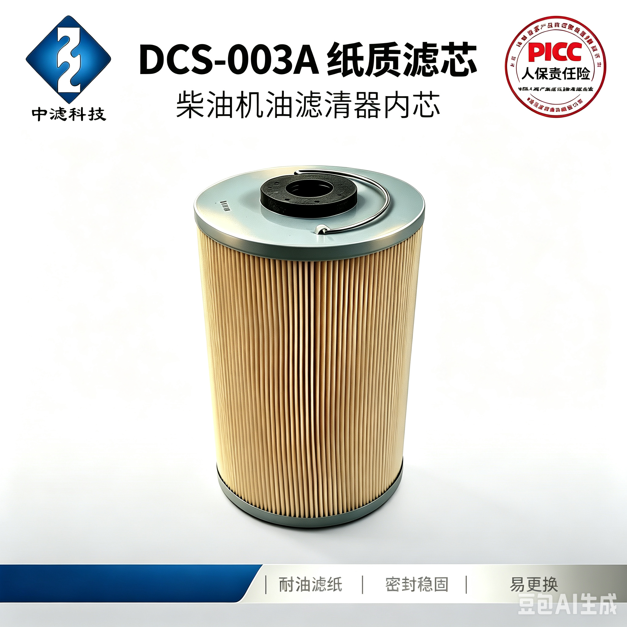 中滤科技 DCS-003A 滤纸芯 挖掘机轻卡柴油机油过滤芯 带提手筒式滤清器