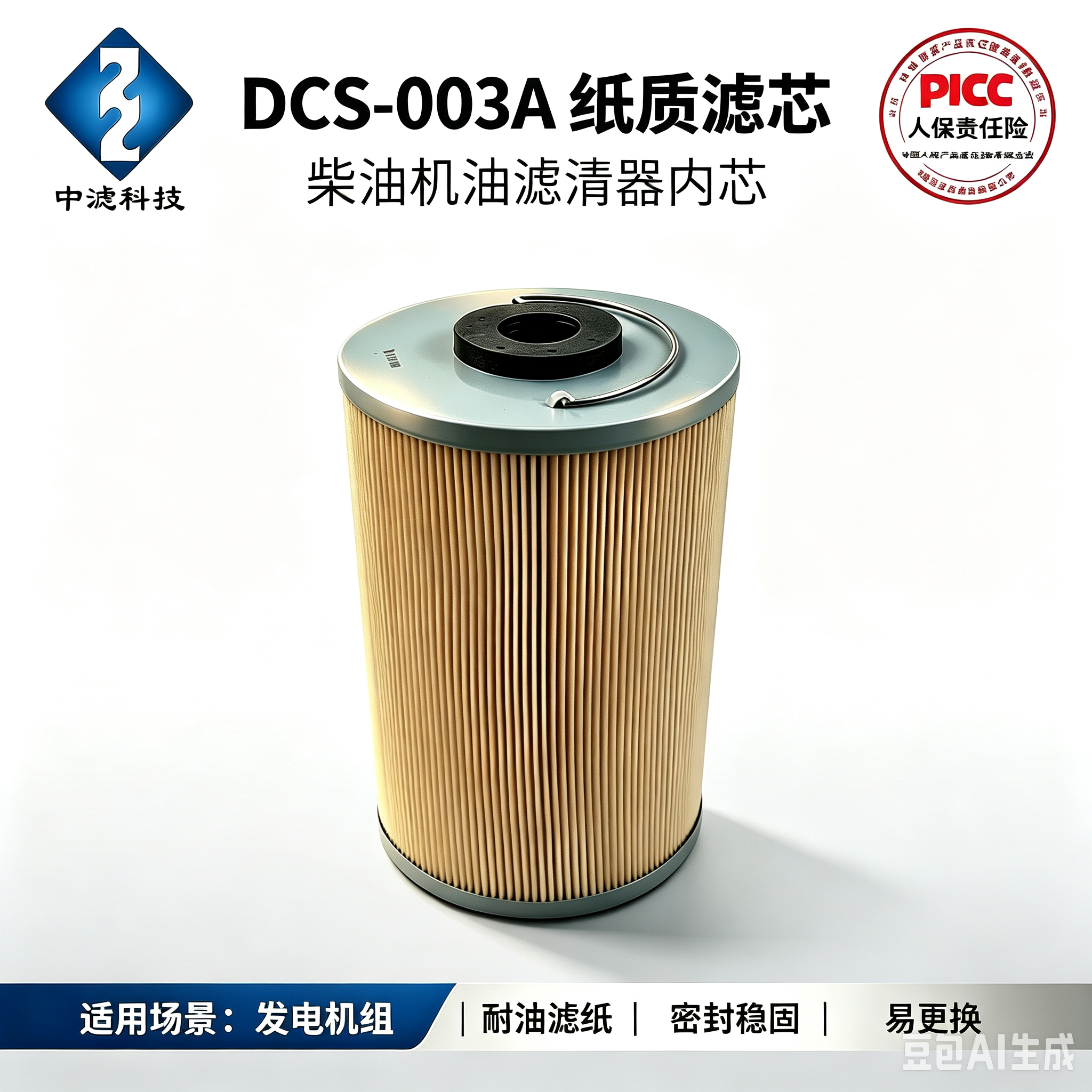 中滤科技 DCS-003A 燃油滤芯 小型柴油机润滑油过滤纸芯 可替换内芯滤清器
