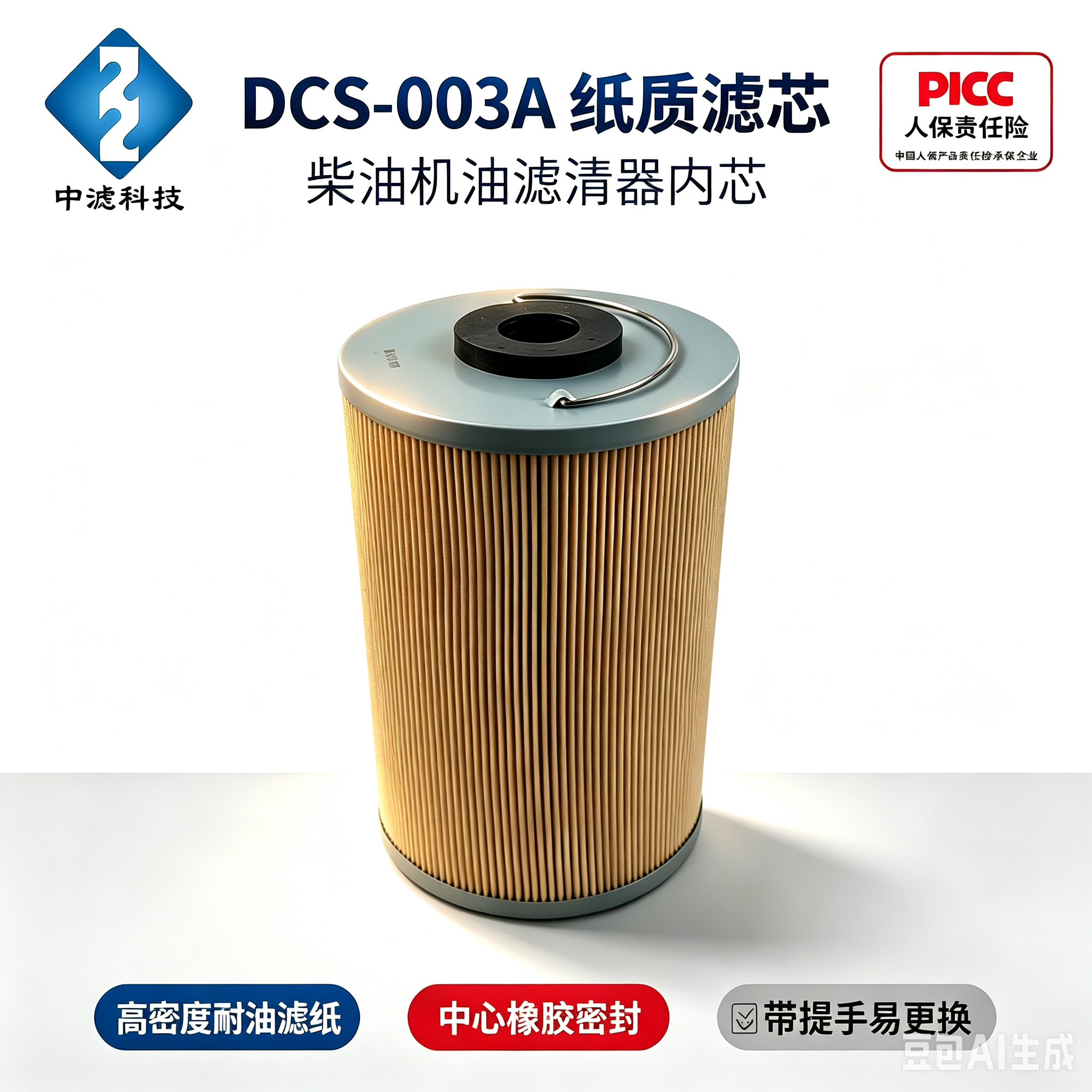 中滤科技 DCS-003A 纸质机油滤芯 柴油滤清器纸芯 工程机械发电机组内置滤筒