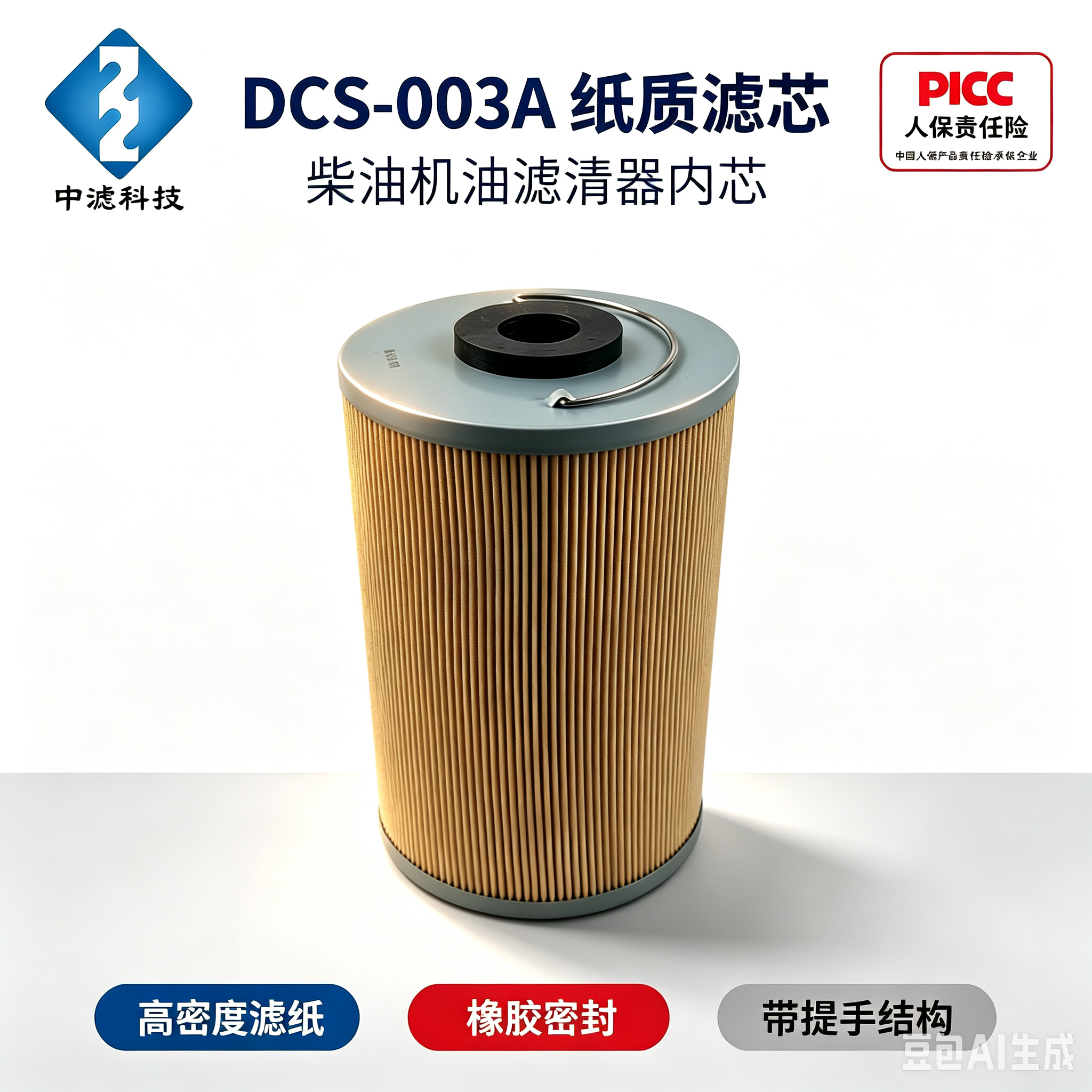 中滤科技 DCS-003A 纸质机油滤芯 柴油滤清器纸芯 工程机械发电机组内置滤筒