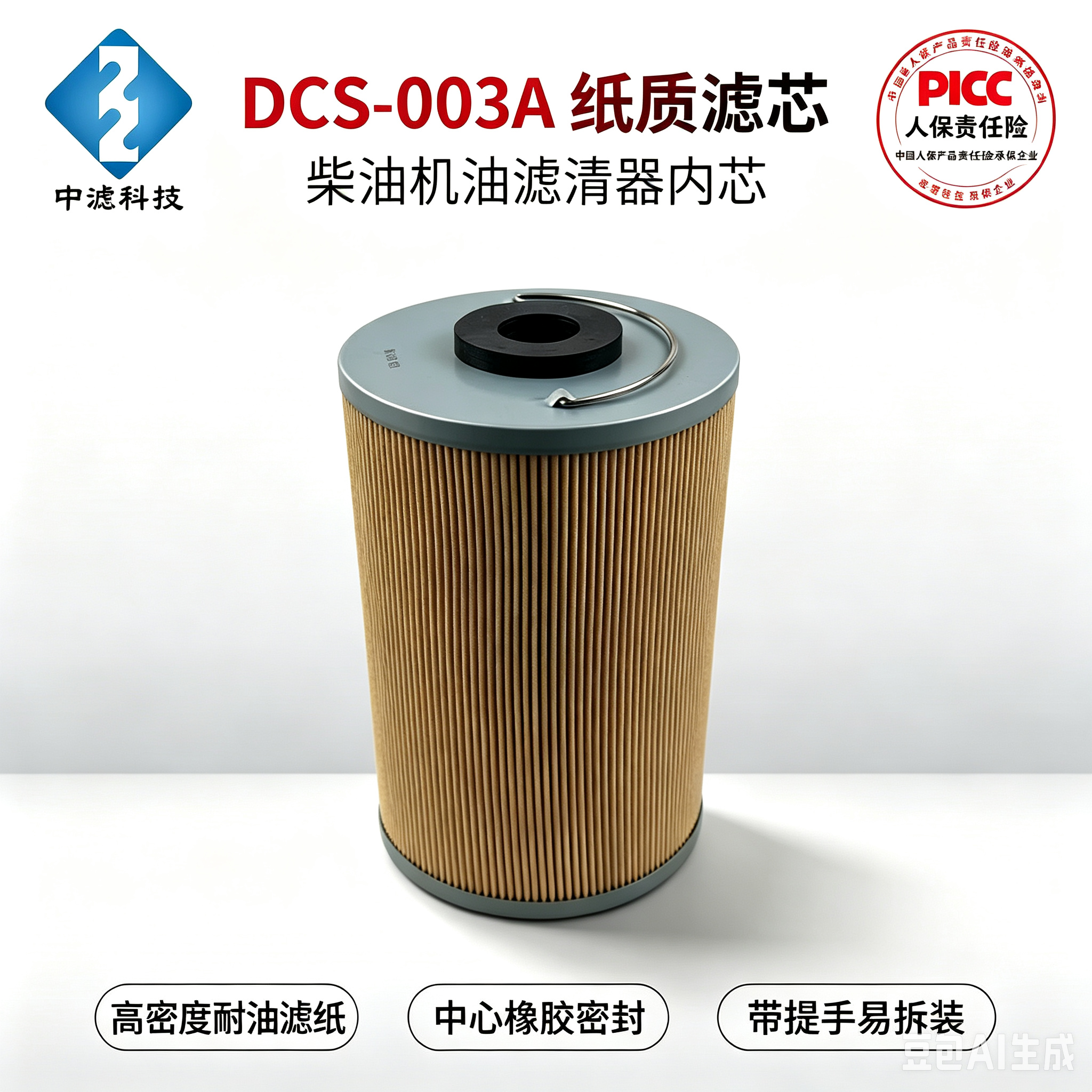 中滤科技 DCS-003A 燃油滤芯 小型柴油机润滑油过滤纸芯 可替换内芯滤清器