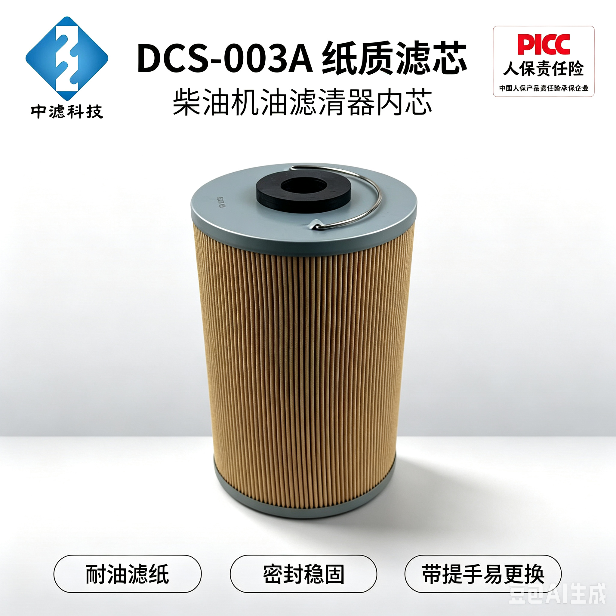 中滤科技 DCS-003A 燃油滤芯 小型柴油机润滑油过滤纸芯 可替换内芯滤清器