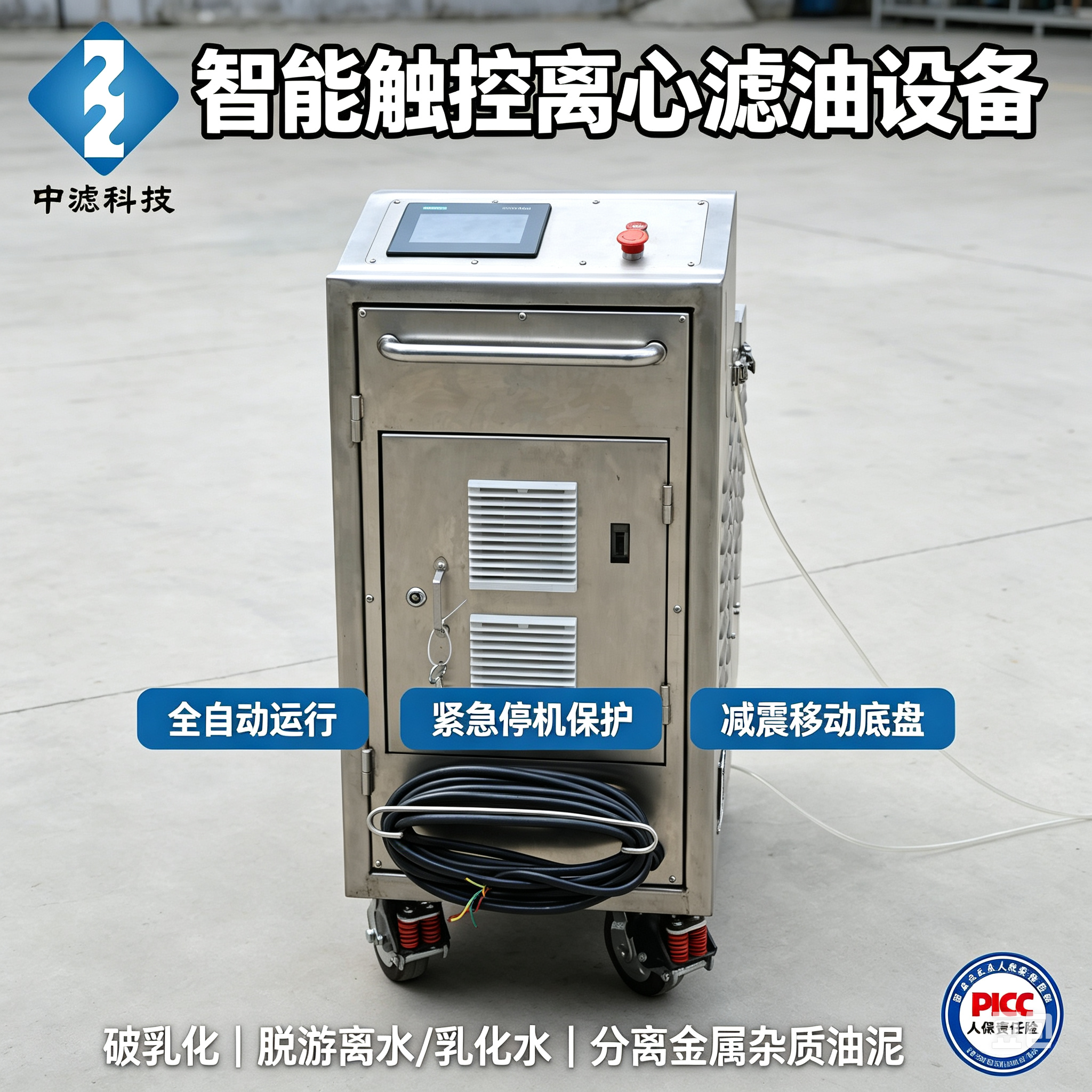 智能触控离心净油机 工业润滑油破乳脱水滤油机 减震移动款离心式净油装置