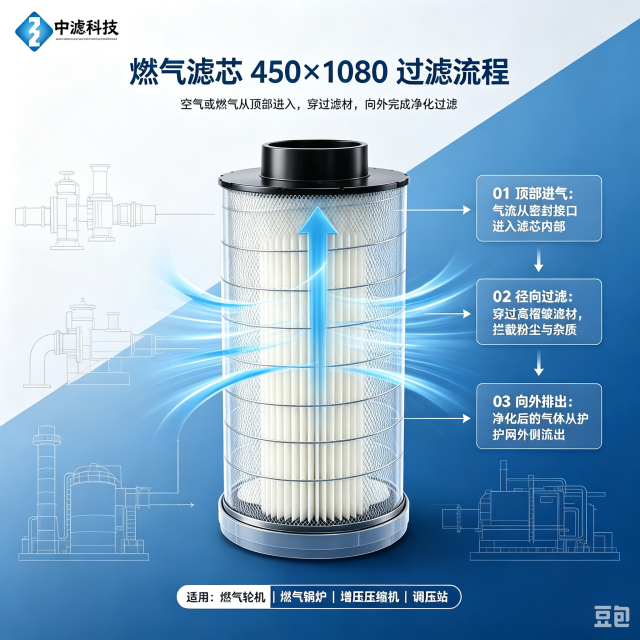 中滤科技可定制疏水防静电燃气滤芯 450×1080 沼气煤层气燃气系统专用净化滤筒