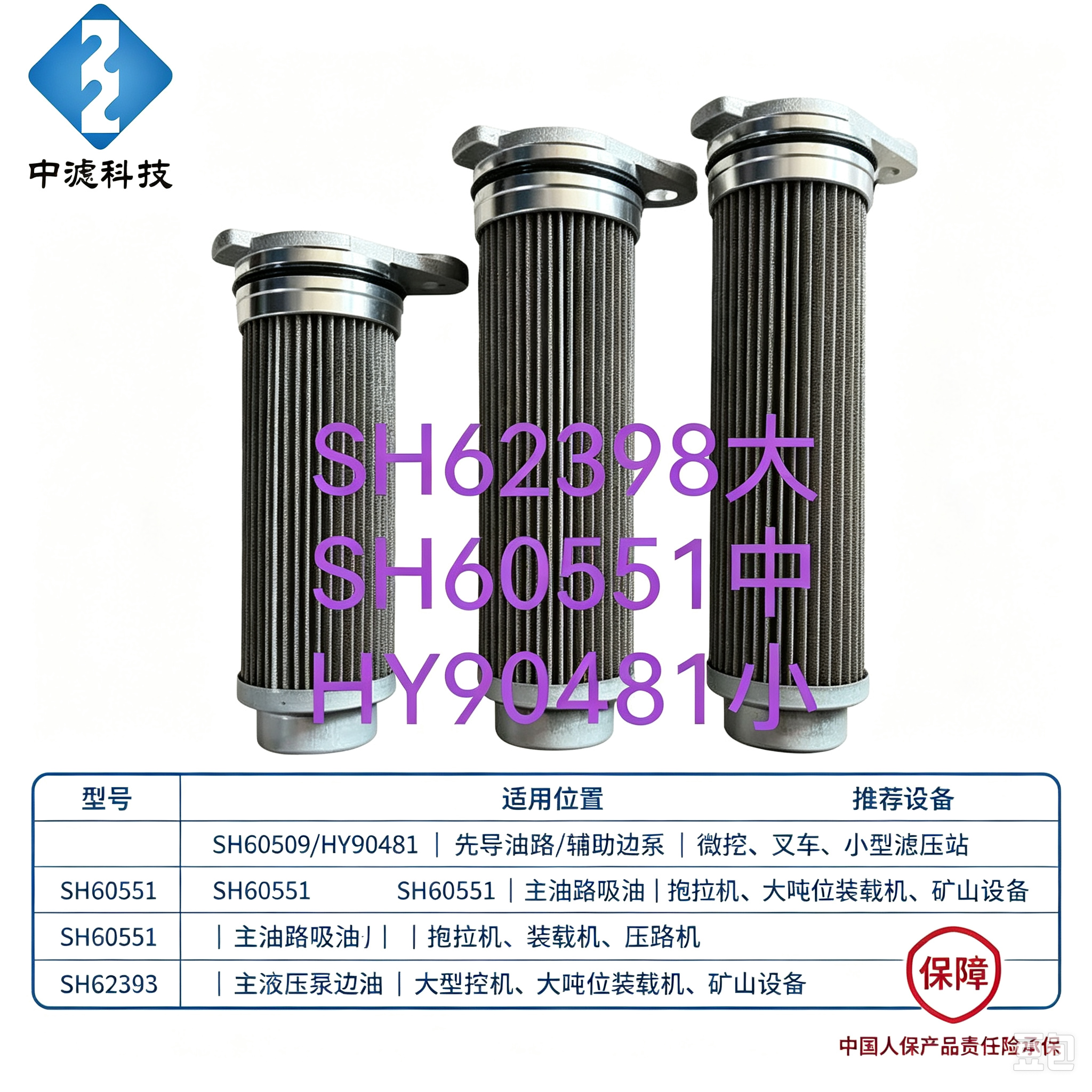 中滤科技 SH62398 SH60551 SH60509 液压吸油滤芯 HY90481 不锈钢可清洗工程机械油箱内置滤网