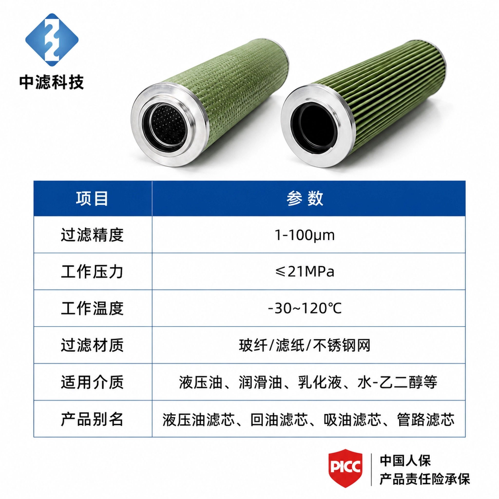 中滤科技 油气分离聚结滤芯 滤油设备配件 聚结滤芯与分离滤芯两套组合滤芯