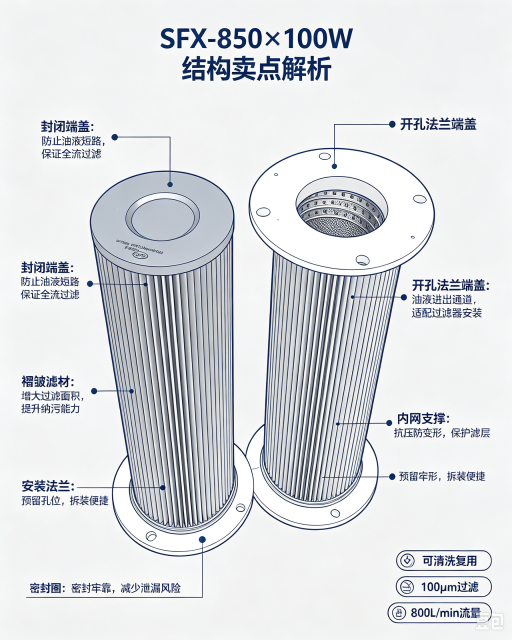 中滤科技SFX‑850×100W 液压回油滤芯 替代黎明滤芯 液压站油箱回油过滤器滤筒