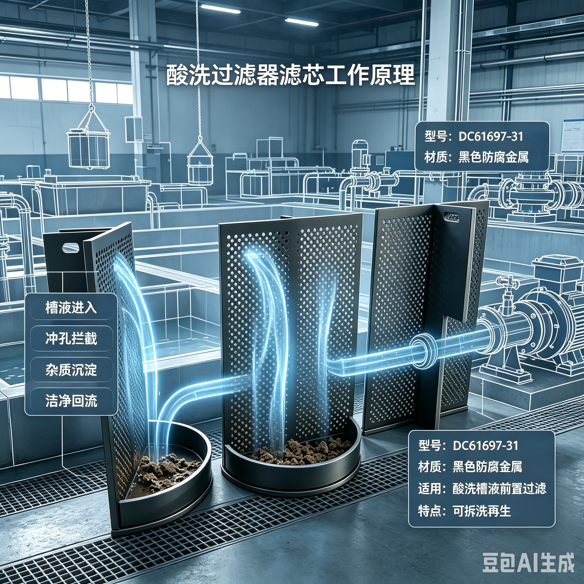 中滤科技 DC61697‑31 酸洗槽拼装滤笼 PP 耐酸碱冲孔滤框 分体可拆 电镀化工槽内置滤布支架