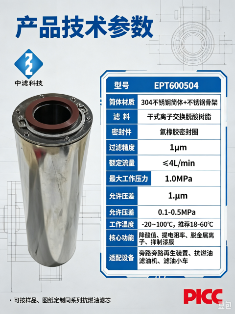 中滤科技 EPT600504 抗燃油再生装置滤芯 抑制漆膜树脂过滤芯