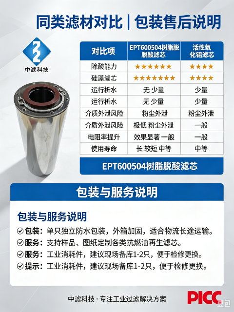 中滤科技 EPT600504 滤筒 电厂 EH 油除金属离子树脂脱酸滤芯