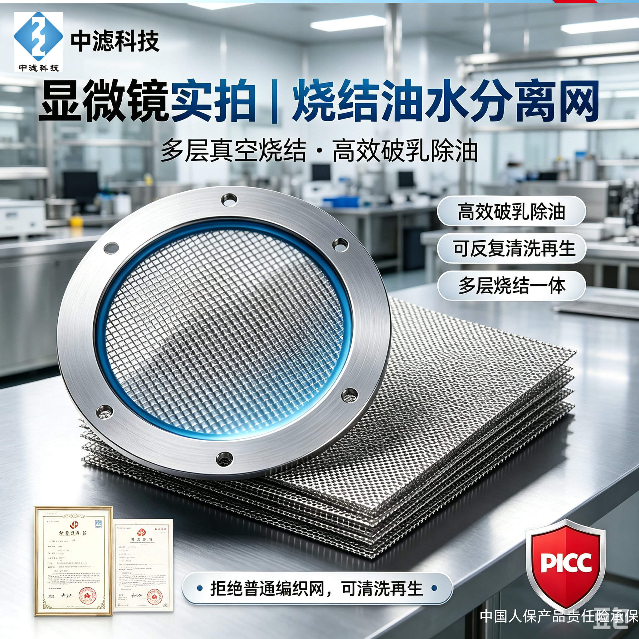 中滤科技 不锈钢烧结油水分离网 梯度孔隙 液压系统破乳除油过滤材料