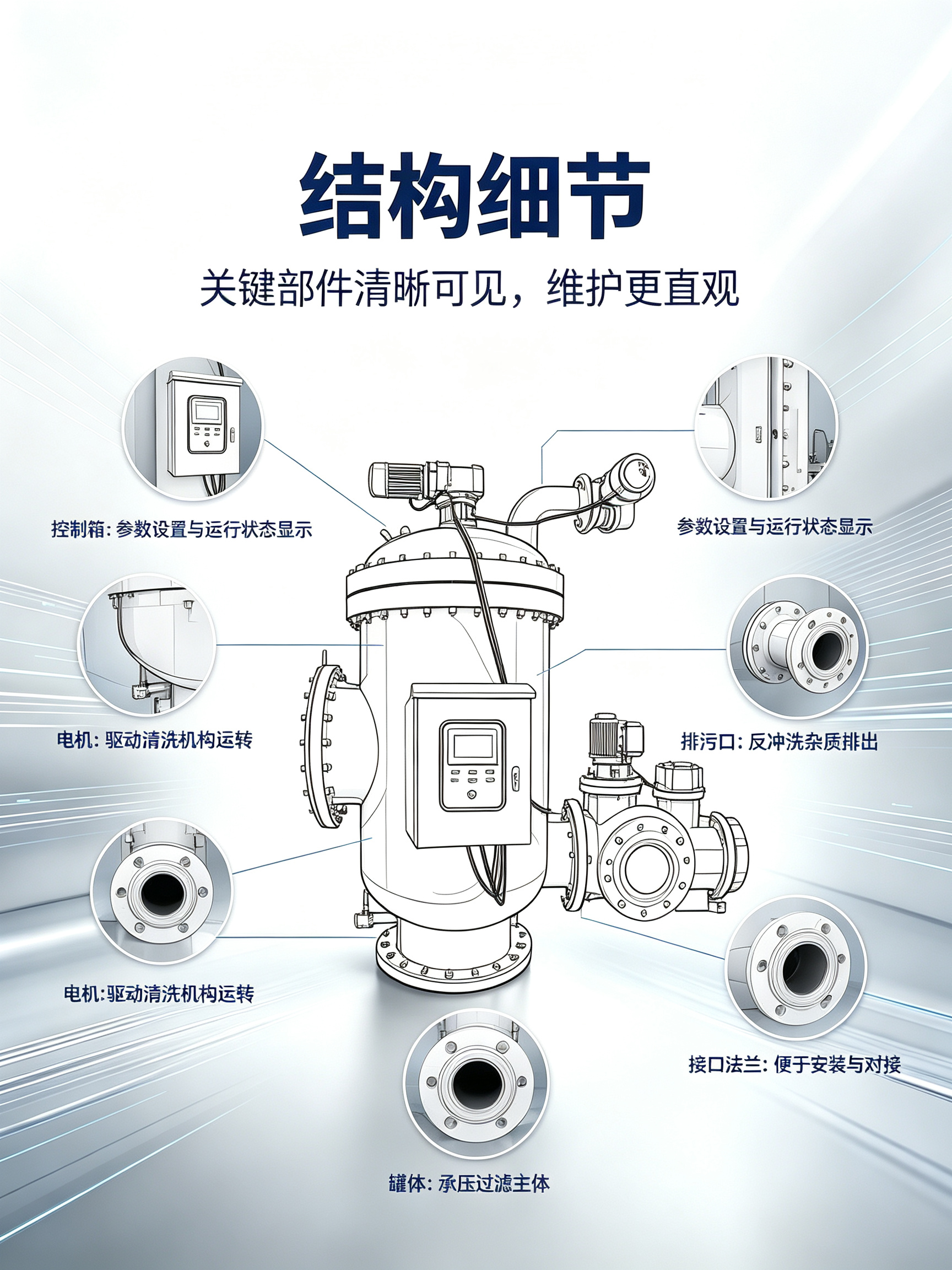 全自动反冲洗过滤器 工业循环水自清洗过滤器 碳钢立式水处理过滤器 中滤科技 PICC 承保可定制