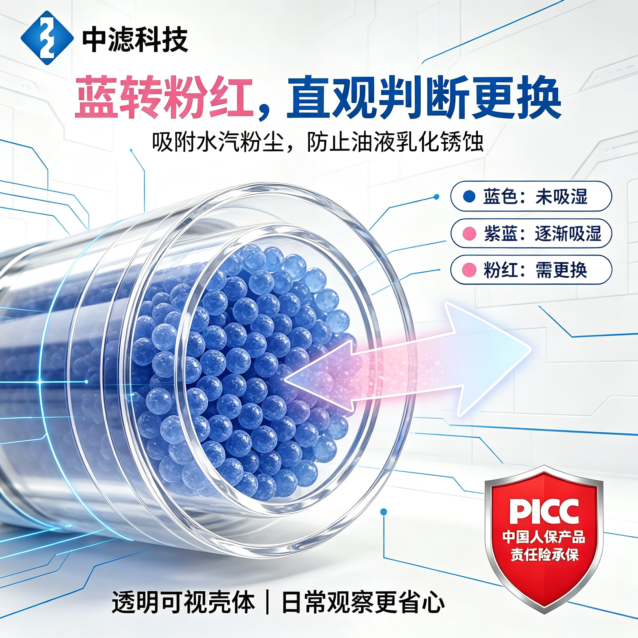 Transparent Visual Silica Gel Desiccant Breather DC‑VG Prevent Oil Emulsification