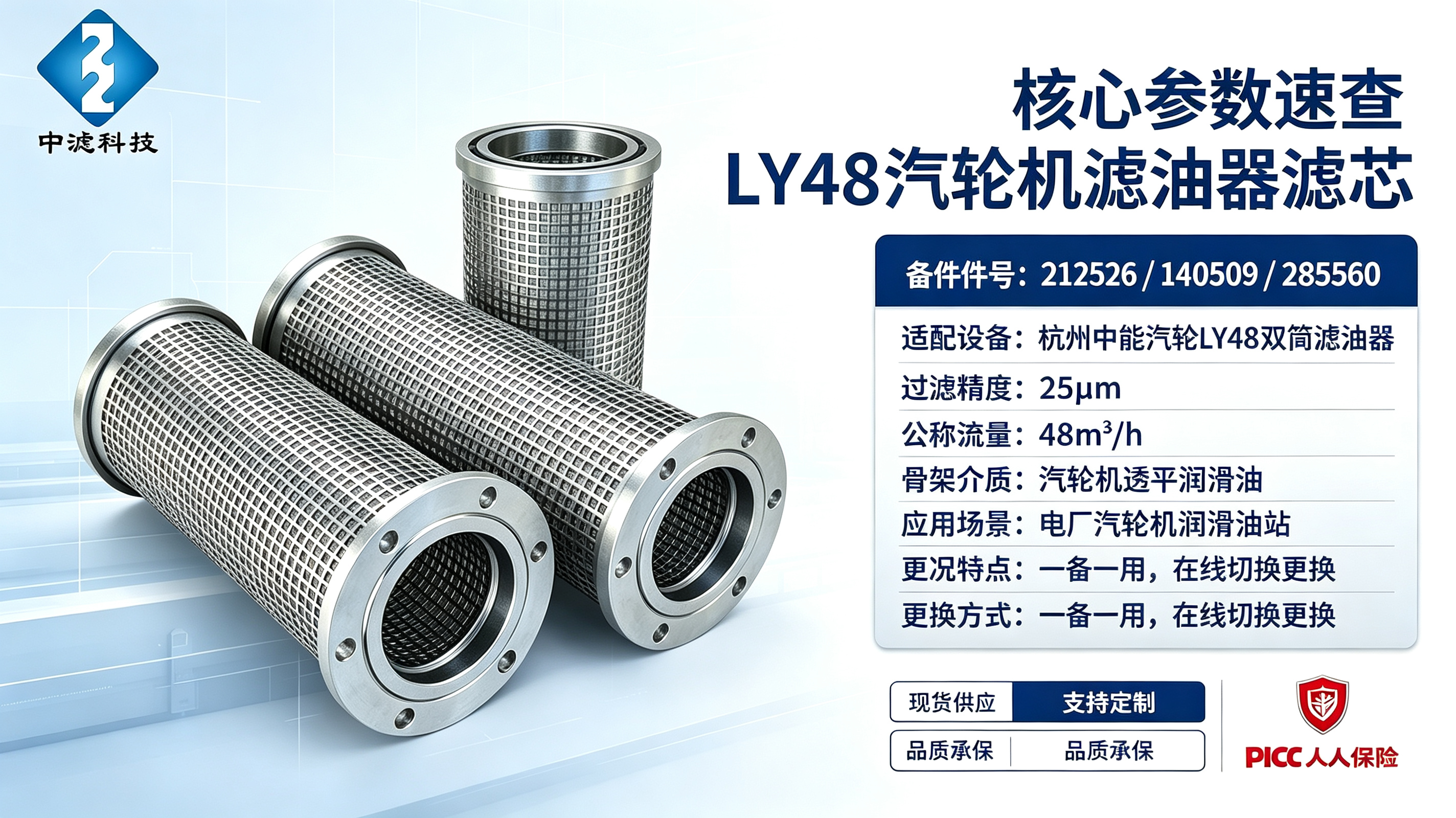 25μm LY48 Filter Cartridge Power Plant Turbine Lubricating Oil Filter Replacement Element