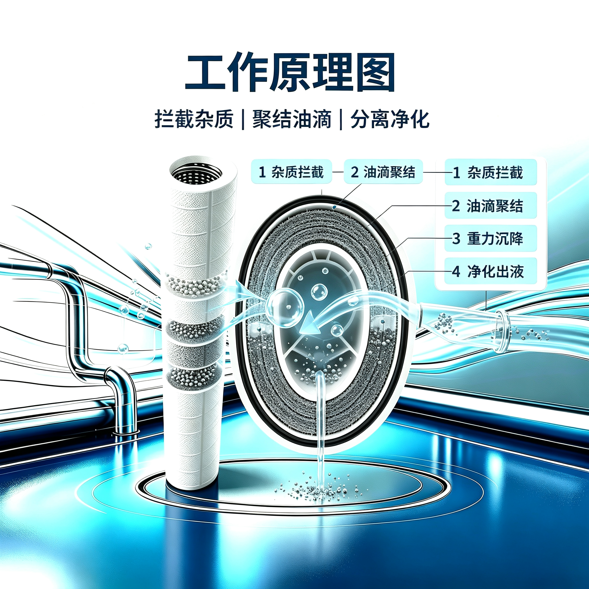 中滤科技合成纤维聚结分离滤芯 油水聚结过滤滤芯 工业油液净化聚结滤芯
