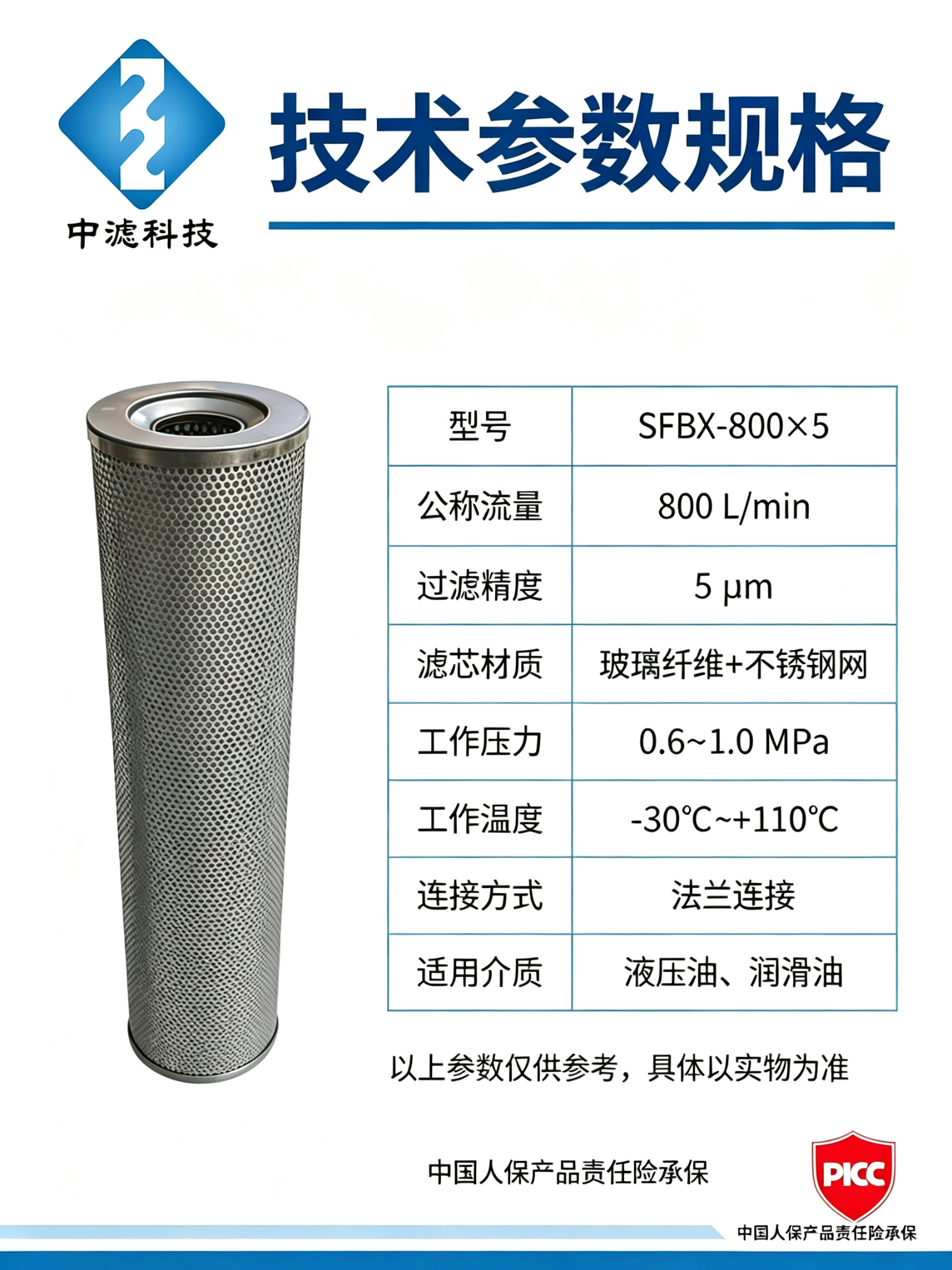 High Precision 5 Micron SFBX-800×5 Hydraulic System Filter