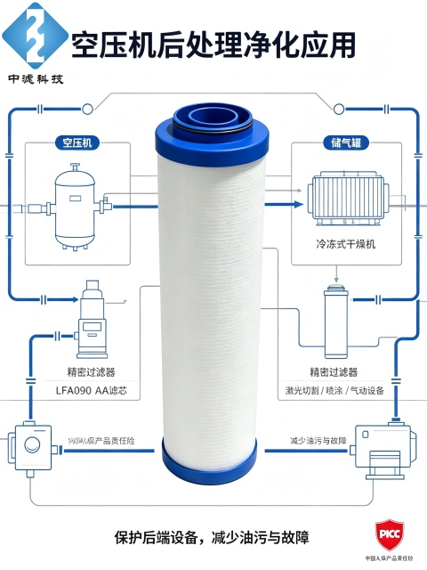 Replacement LFA090 AA Coalescing Filter Element, 9m³/min Air Compressor Pipeline Filter Cartridge