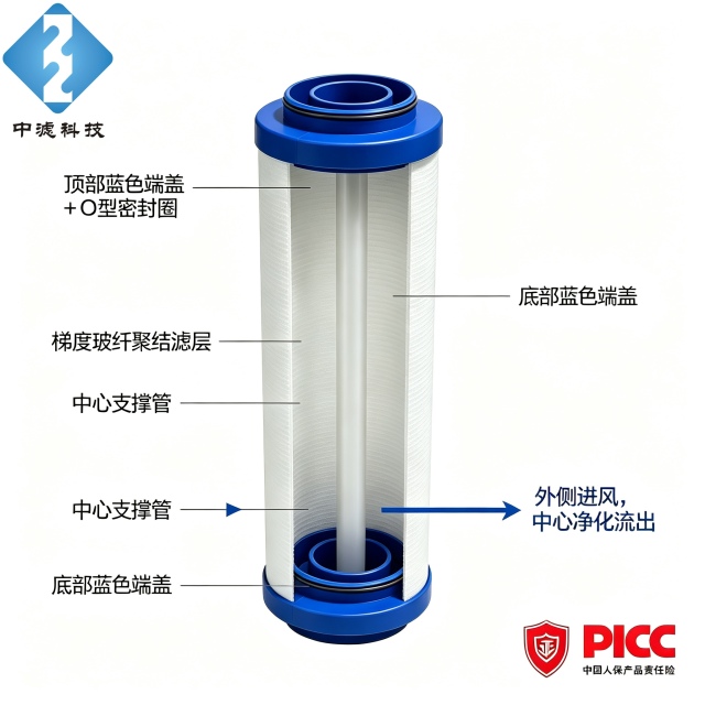 LFA090 AA Air Compressor Line Filter Element, Double Seal Blue End Cap Industrial Filter Cartridge