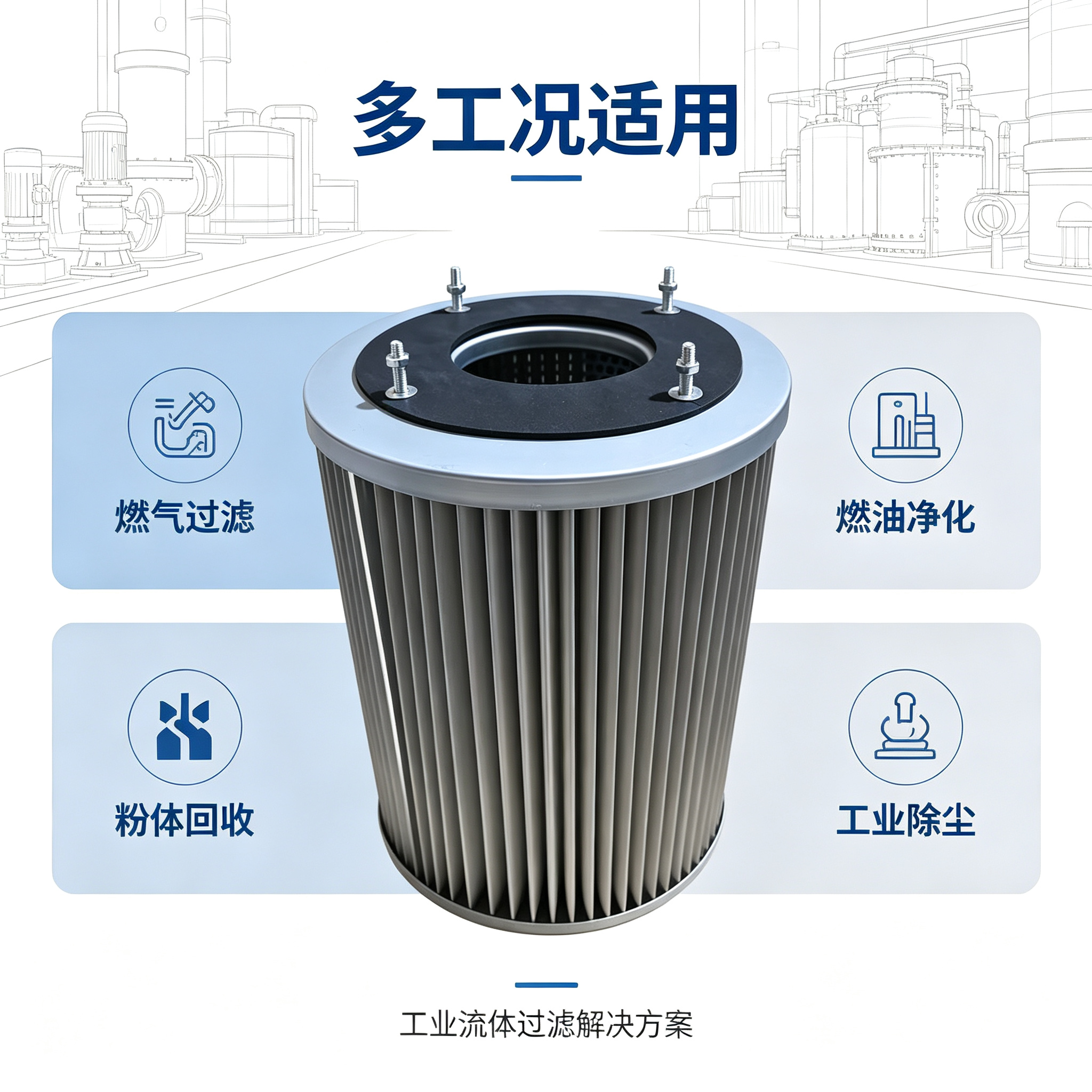 中滤科技 燃气锅炉不锈钢滤芯 金属褶皱滤网法兰式 耐高温可清洗