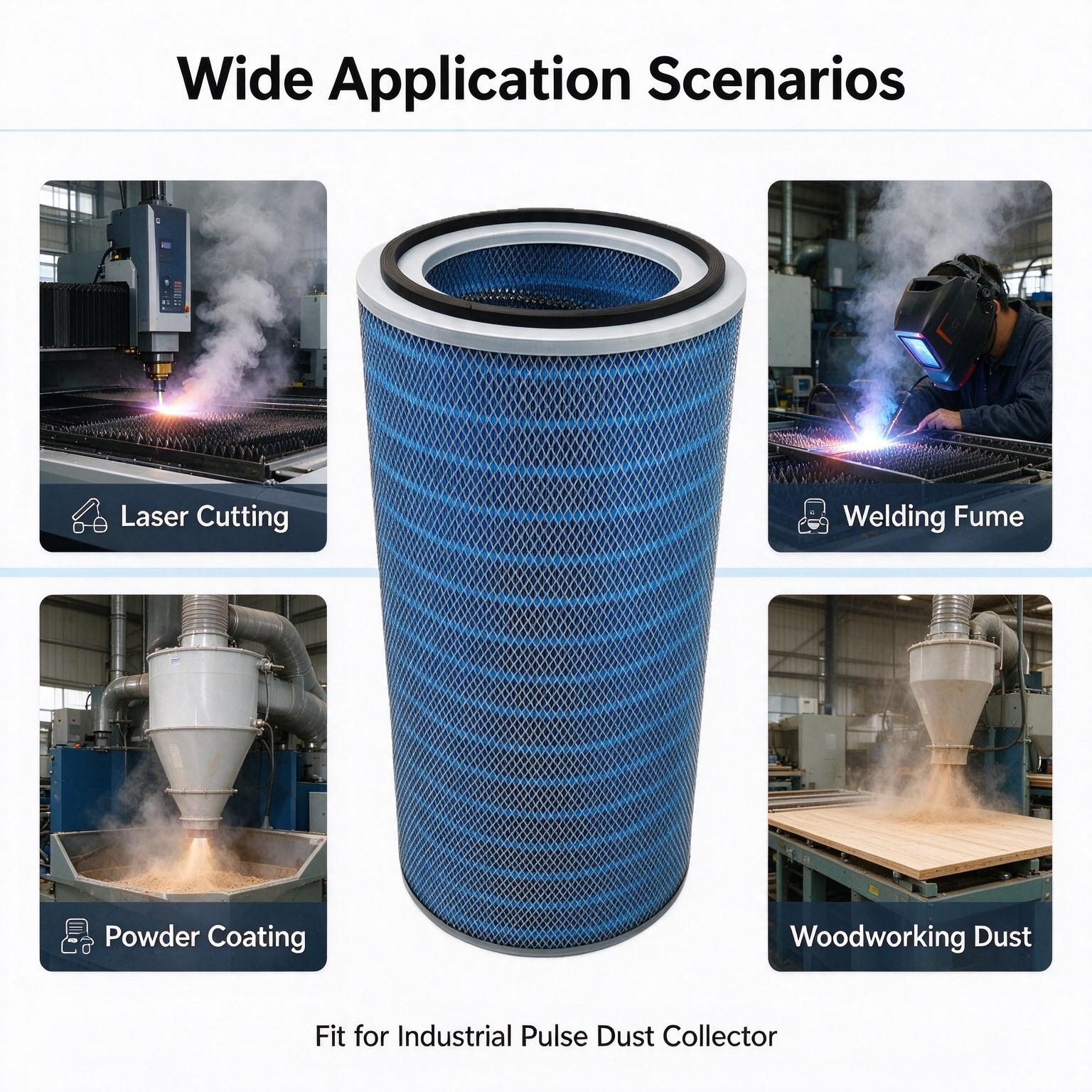 Flame Retardant Nano Fiber Dust Filter Cartridge for Pulse Dust Collector