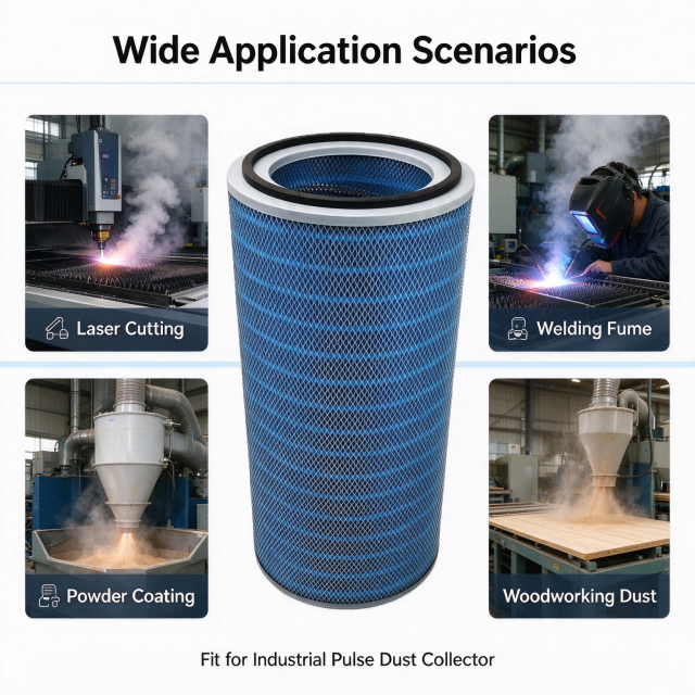 Flame Retardant Nano Fiber Dust Filter Cartridge for Pulse Dust Collector