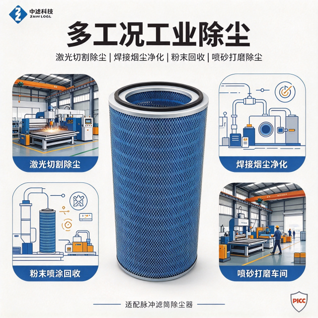 中滤科技P034303蓝色纳米阻燃三角形空气滤芯斜插式除尘器滤筒