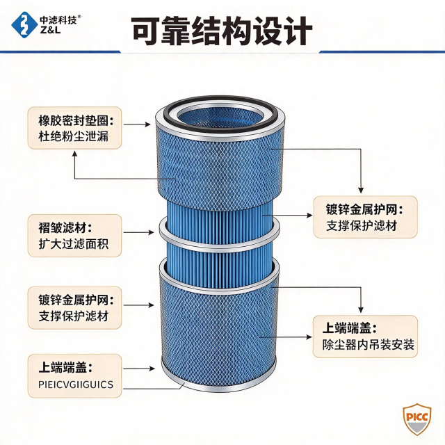 中滤科技P034303蓝色纳米阻燃三角形空气滤芯斜插式除尘器滤筒