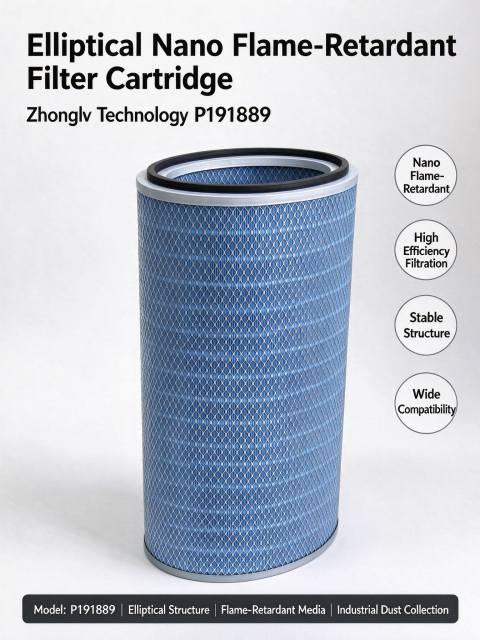 Zhonglv Technology P191889 Elliptical Nano Flame-Retardant Filter Cartridge, Industrial Dust Collector Replacement Filter