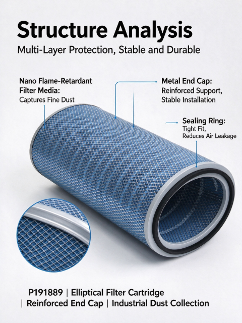 Zhonglv Technology P191889 Elliptical Nano Flame-Retardant Filter Cartridge, Industrial Dust Collector Replacement Filter