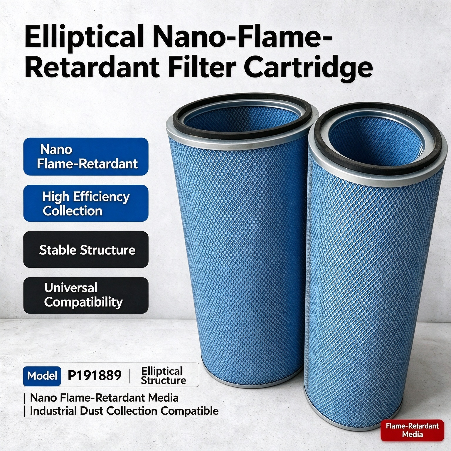 Elliptical Nano Flame-Retardant Filter Cartridge P191889, Industrial Dust Filter Cartridge