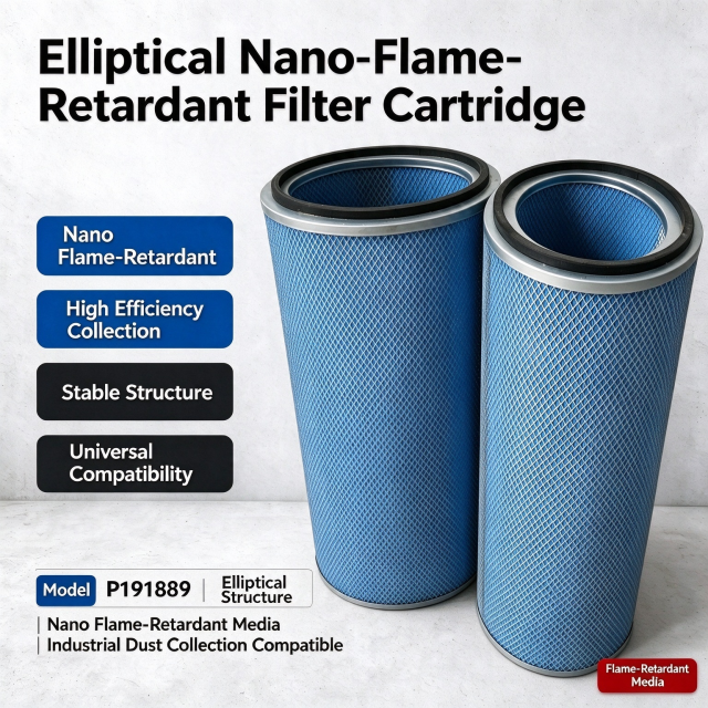 Elliptical Nano Flame-Retardant Filter Cartridge P191889, Industrial Dust Filter Cartridge