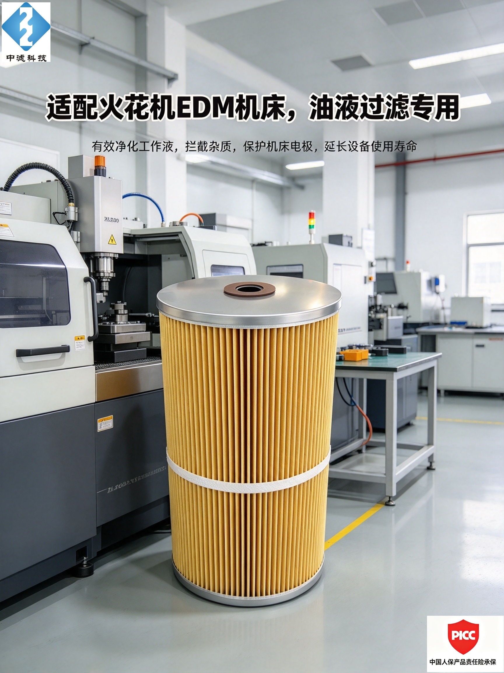 中滤科技 ZL260×35×500 火花机滤芯 慢走丝线切割黄纸过滤芯 带拉环 EDM 机床滤芯