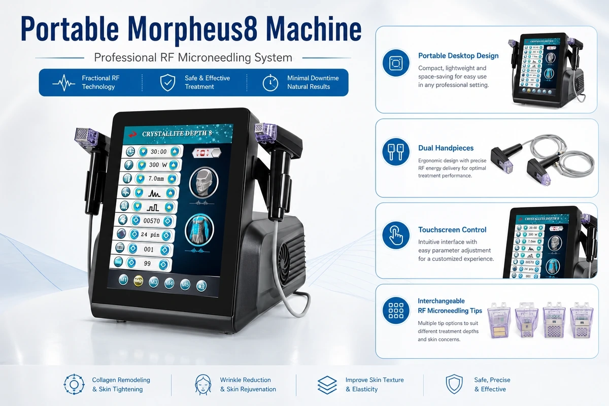 Portable RF Microneedling Machine for Sale | Clinic Skin Tightening Device,emmalaser,Portable Morpheus8 RF Microneedling Machine for Face & Body Skin Tightening