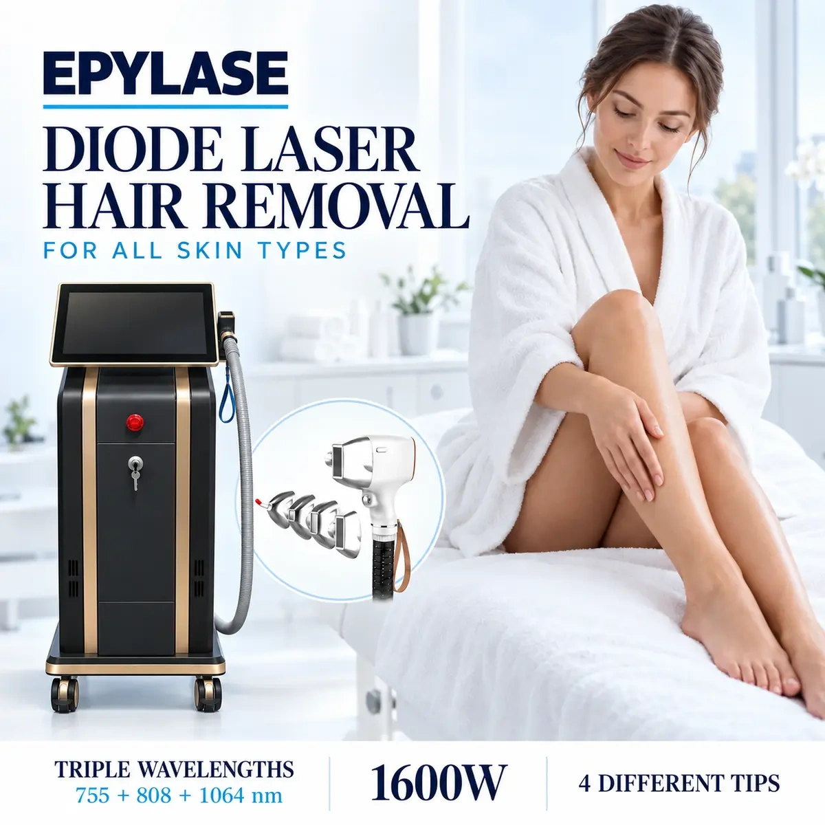 EPYLASE 808nm Diode Laser Hair Removal Machine | 3-in-1 Wavelength | 1000–2000W | For All Skin Types,emmalaser,2000W Diode Laser Hair Removal Machine | Painless, Safe & Effective