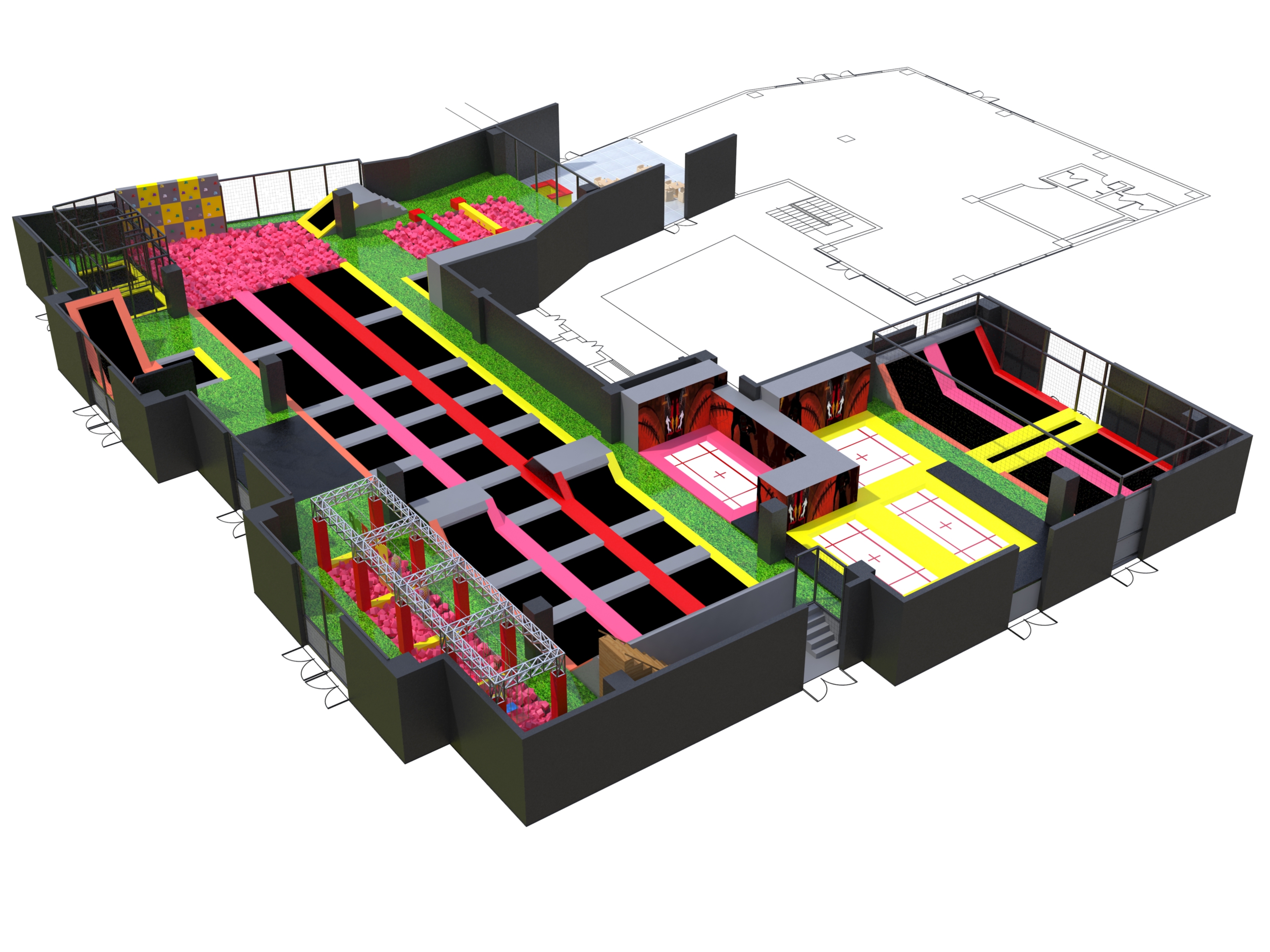 2000m2 Indoor Trampoline and Adventure Park Design