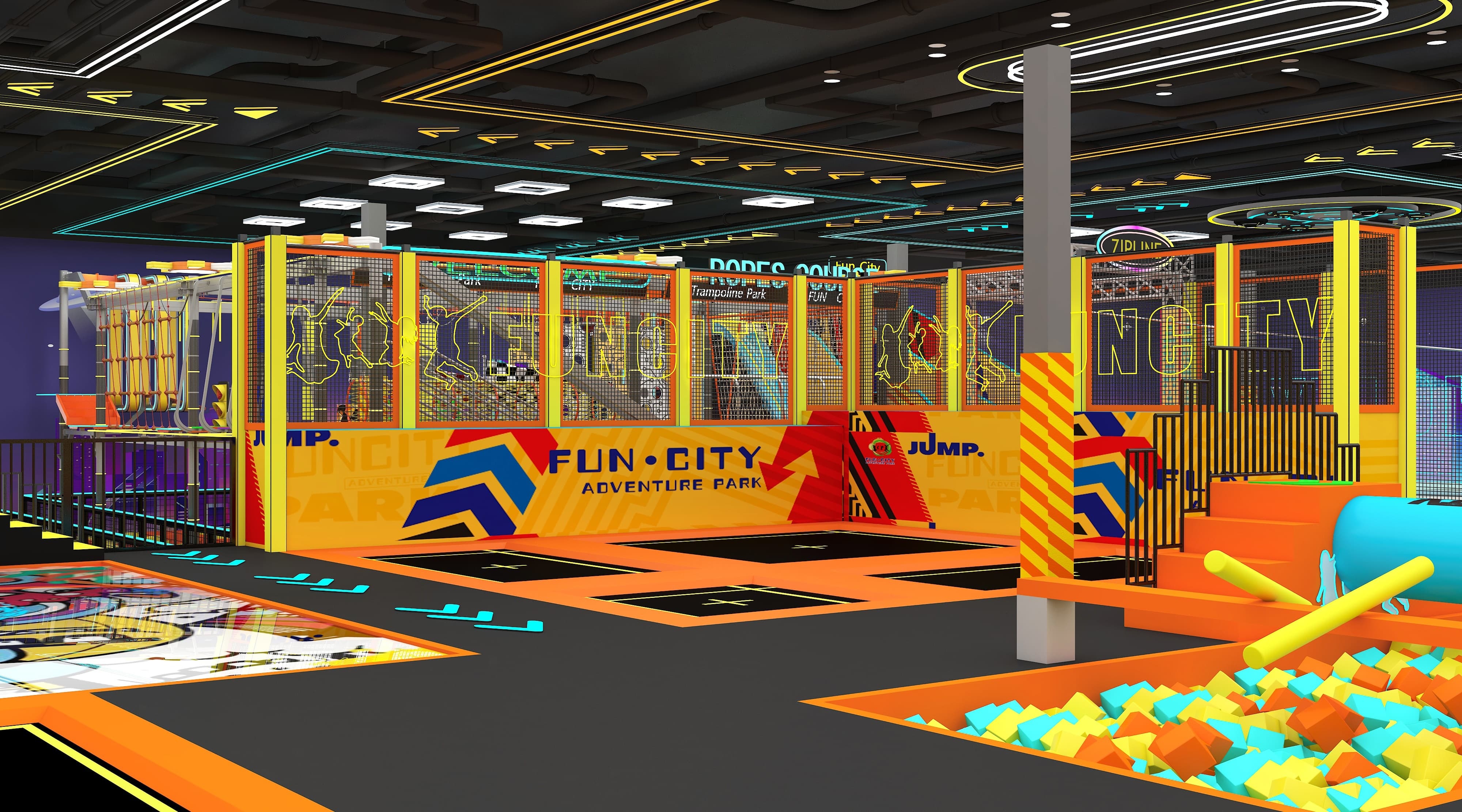 Indoor Trampoline Park With Playground