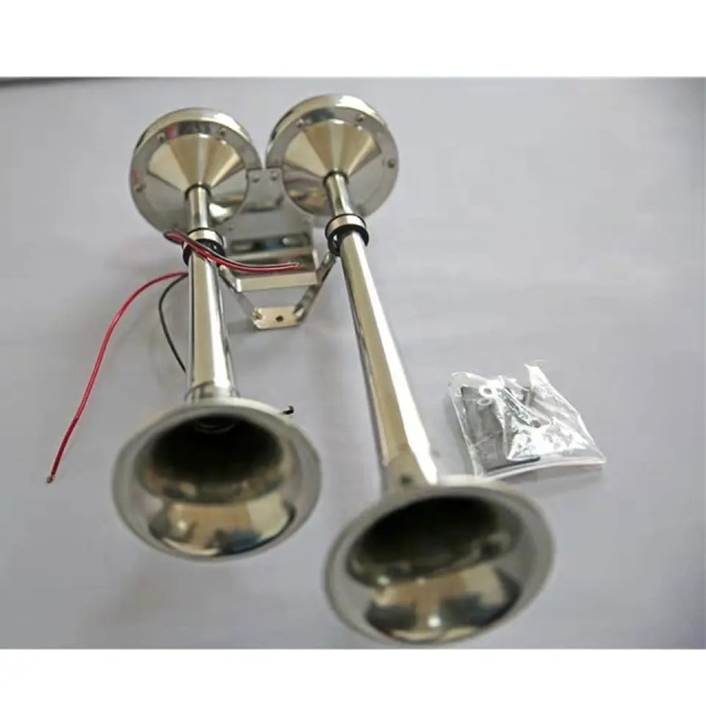304 stainless steel single twin electric trumpet horn, low tone DC 12V/24V  ,electric marine boat horn丨Sinooutput