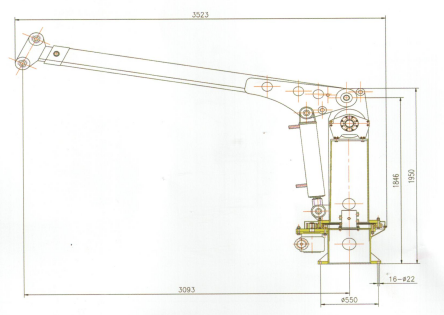 Hydraulic telescopic boom marine crane small installation space wide operating range 360 all-round rotation marine deck crane
